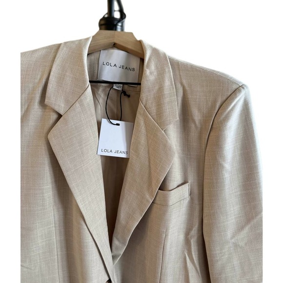 NWT Lola Jeans Cotton Blend Single Breasted Button Blazer Jacket Neutral Beige M - Picture 10 of 10